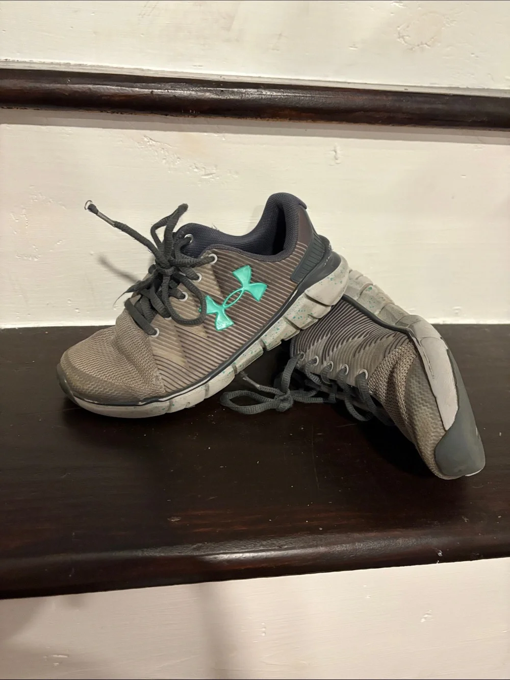 Under Armour Gray Sneakers with Teal Logo Accent